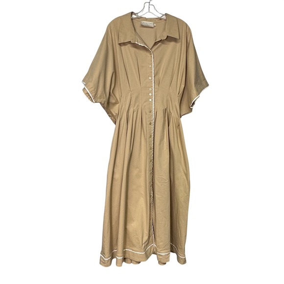 Exquise Dresses & Skirts - Exquise Anthropologie Tobie Janie Beige Cotton Midi Shirt Dress Plus Size 2X
